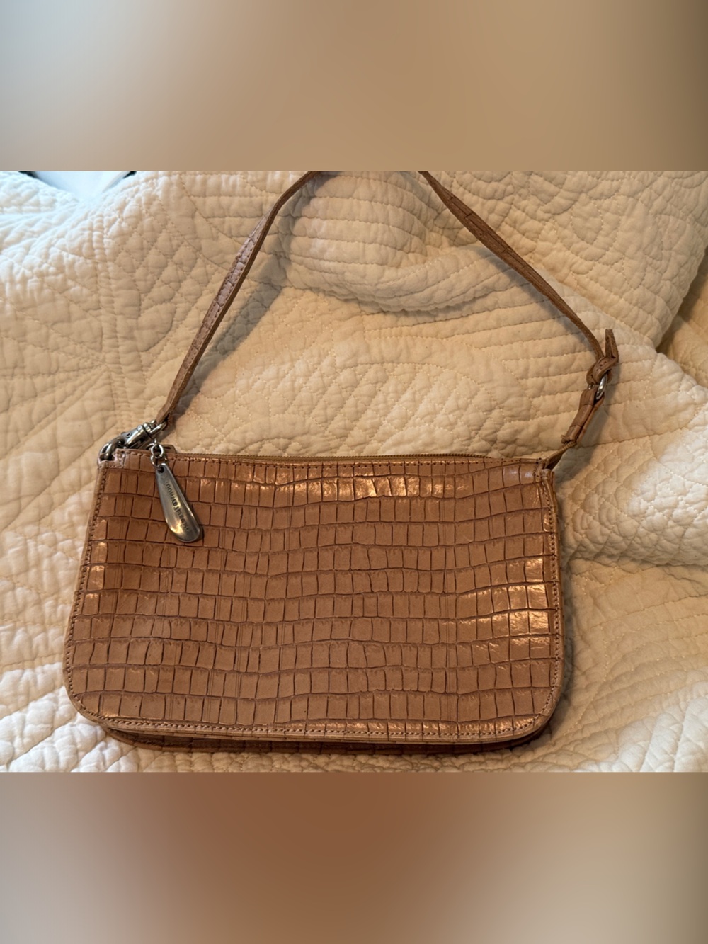 Donald J. Pliner Croc-Embossed Wristlet Clutch in Tan
